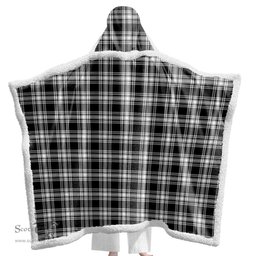 ScotsTee Shop Scottish Menzies Black & White Modern Clan Tartan Sherpa Hooded Blanket Wearable Cuddle Throw Warm Cozy