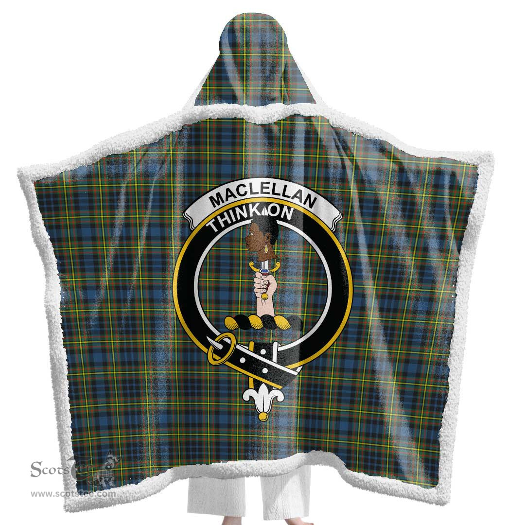 ScotsTee Shop Scottish MacLellan Ancient Clan Crest Tartan Sherpa Hooded Blanket Wearable Cuddle Throw Warm Cozy