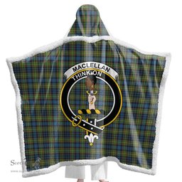 ScotsTee Shop Scottish MacLellan Ancient Clan Crest Tartan Sherpa Hooded Blanket Wearable Cuddle Throw Warm Cozy