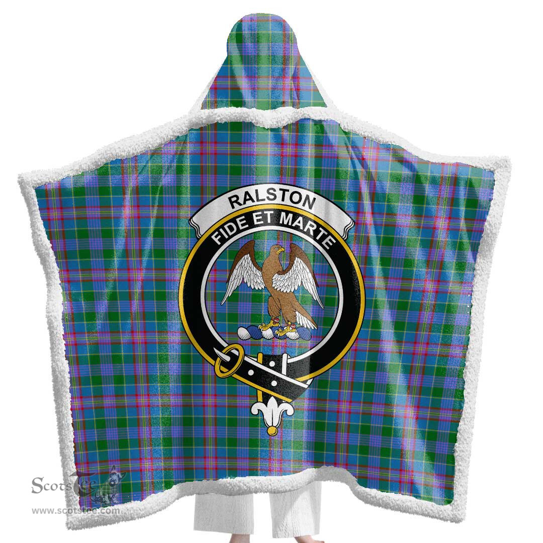 ScotsTee Shop Scottish Ralston Clan Crest Tartan Sherpa Hooded Blanket Wearable Cuddle Throw Warm Cozy