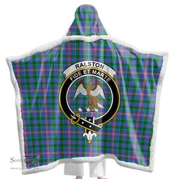 ScotsTee Shop Scottish Ralston Clan Crest Tartan Sherpa Hooded Blanket Wearable Cuddle Throw Warm Cozy