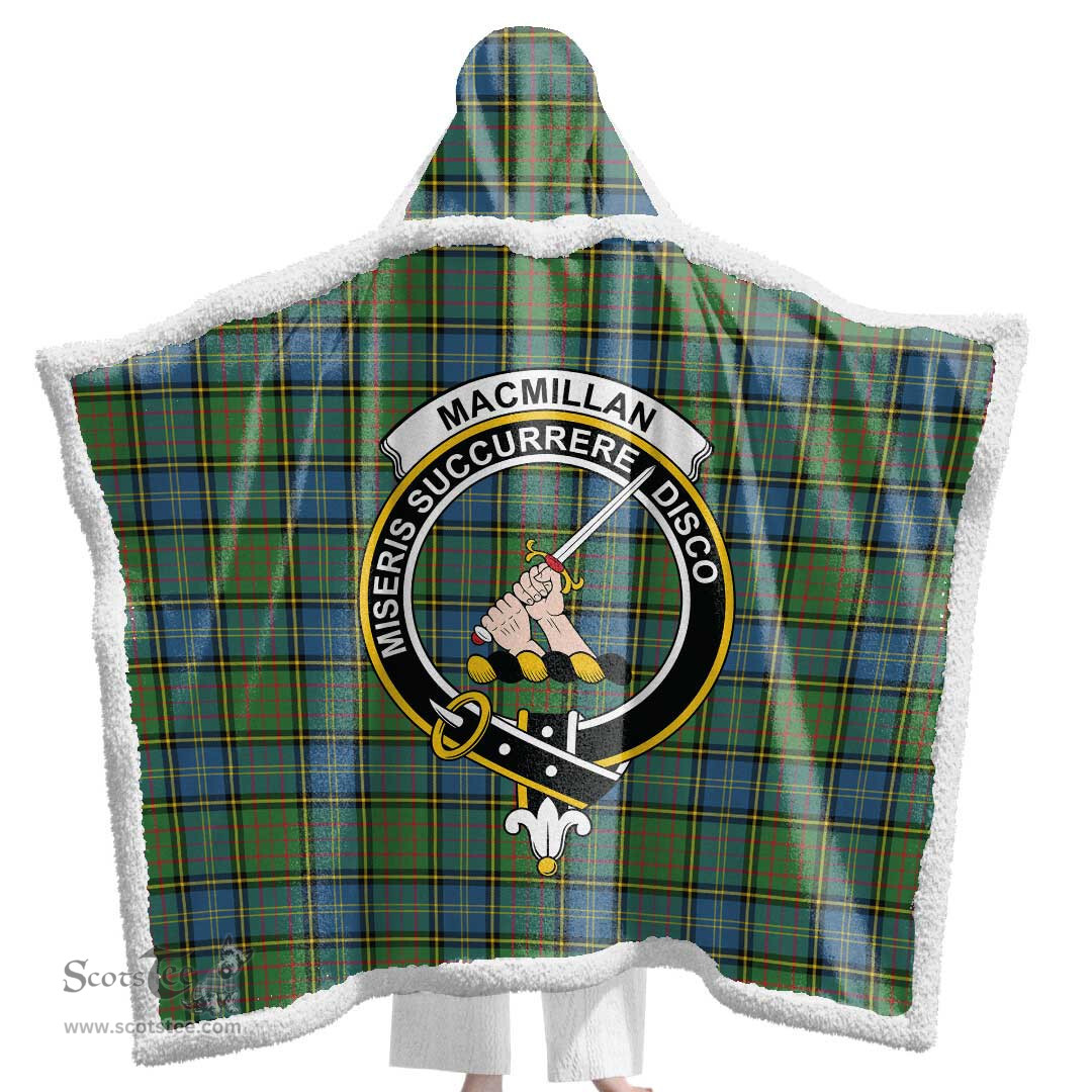 ScotsTee Shop Scottish MacMillan Hunting Ancient Clan Crest Tartan Sherpa Hooded Blanket Wearable Cuddle Throw Warm Cozy