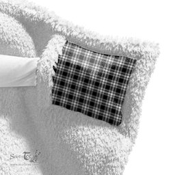 ScotsTee Shop Scottish Menzies Black & White Modern Clan Crest Tartan Sherpa Hooded Blanket Wearable Cuddle Throw Warm Cozy