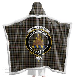 ScotsTee Shop Scottish MacKenzie Weathered Clan Crest Tartan Sherpa Hooded Blanket Wearable Cuddle Throw Warm Cozy