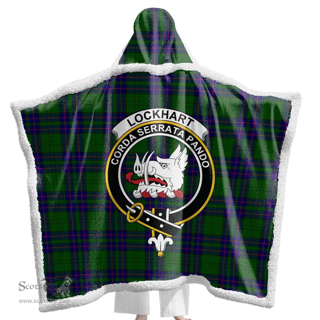 ScotsTee Shop Scottish Lockhart Modern Clan Crest Tartan Sherpa Hooded Blanket Wearable Cuddle Throw Warm Cozy