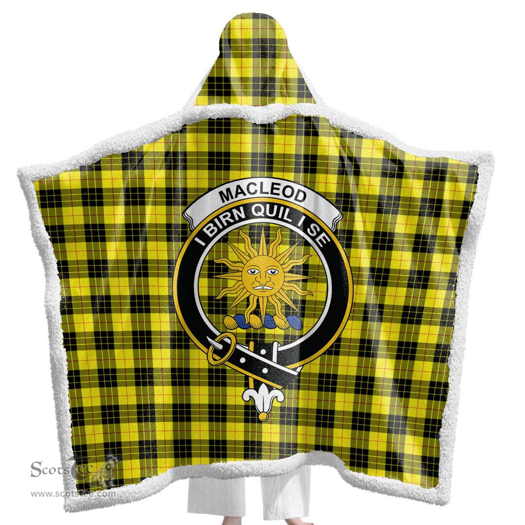 ScotsTee Shop Scottish MacLeod of Lewis Modern Clan Crest Tartan Sherpa Hooded Blanket Wearable Cuddle Throw Warm Cozy