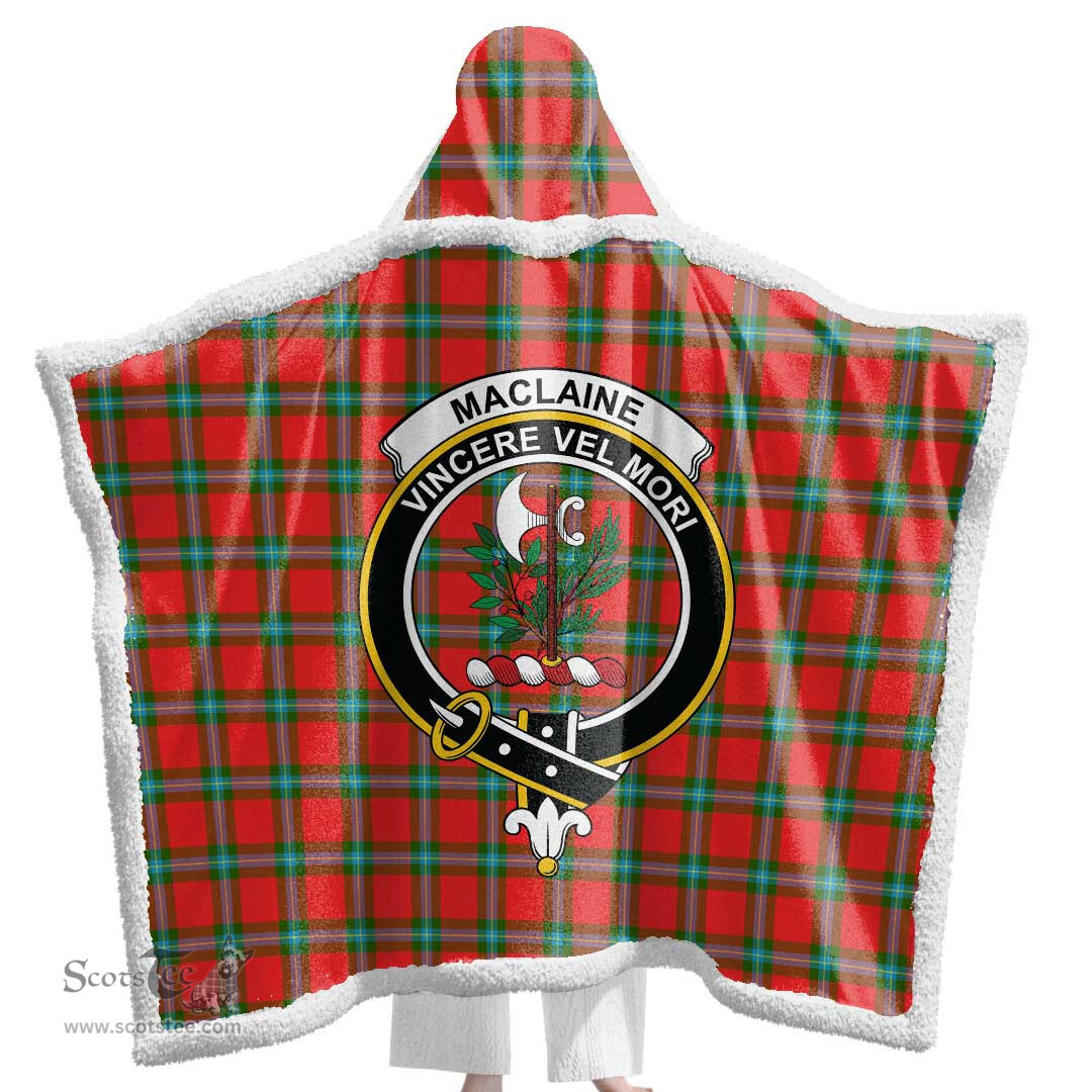 ScotsTee Shop Scottish MacLaine of Loch Buie Clan Crest Tartan Sherpa Hooded Blanket Wearable Cuddle Throw Warm Cozy