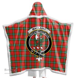 ScotsTee Shop Scottish MacLaine of Loch Buie Clan Crest Tartan Sherpa Hooded Blanket Wearable Cuddle Throw Warm Cozy