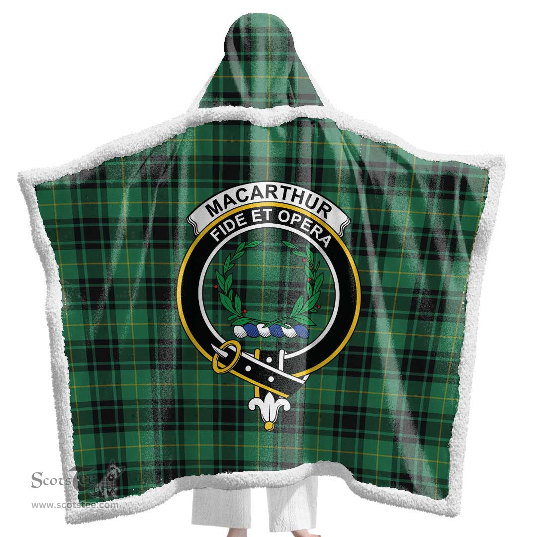ScotsTee Shop Scottish MacArthur Ancient Clan Crest Tartan Sherpa Hooded Blanket Wearable Cuddle Throw Warm Cozy
