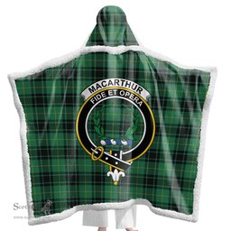 ScotsTee Shop Scottish MacArthur Ancient Clan Crest Tartan Sherpa Hooded Blanket Wearable Cuddle Throw Warm Cozy