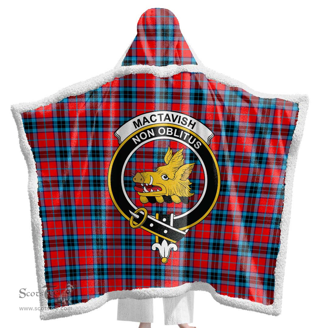 ScotsTee Shop Scottish MacTavish Modern Clan Crest Tartan Sherpa Hooded Blanket Wearable Cuddle Throw Warm Cozy