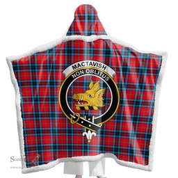 ScotsTee Shop Scottish MacTavish Modern Clan Crest Tartan Sherpa Hooded Blanket Wearable Cuddle Throw Warm Cozy