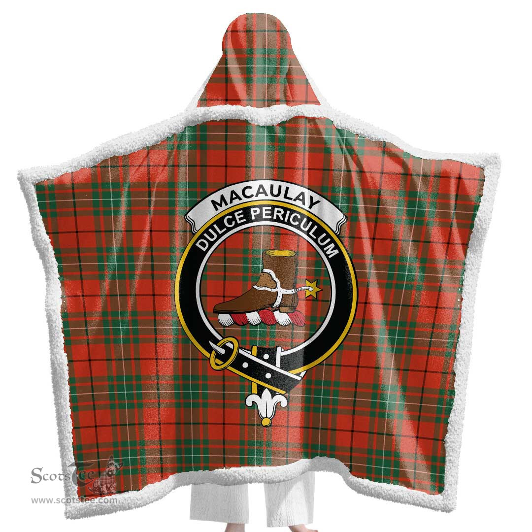 ScotsTee Shop Scottish MacAulay Ancient Clan Crest Tartan Sherpa Hooded Blanket Wearable Cuddle Throw Warm Cozy