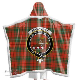 ScotsTee Shop Scottish MacAulay Ancient Clan Crest Tartan Sherpa Hooded Blanket Wearable Cuddle Throw Warm Cozy