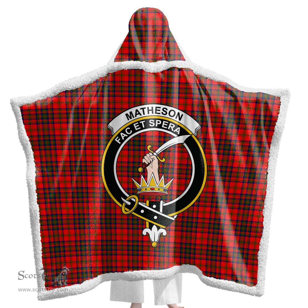 ScotsTee Shop Scottish Matheson Modern Clan Crest Tartan Sherpa Hooded Blanket Wearable Cuddle Throw Warm Cozy