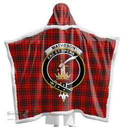 ScotsTee Shop Scottish Matheson Modern Clan Crest Tartan Sherpa Hooded Blanket Wearable Cuddle Throw Warm Cozy