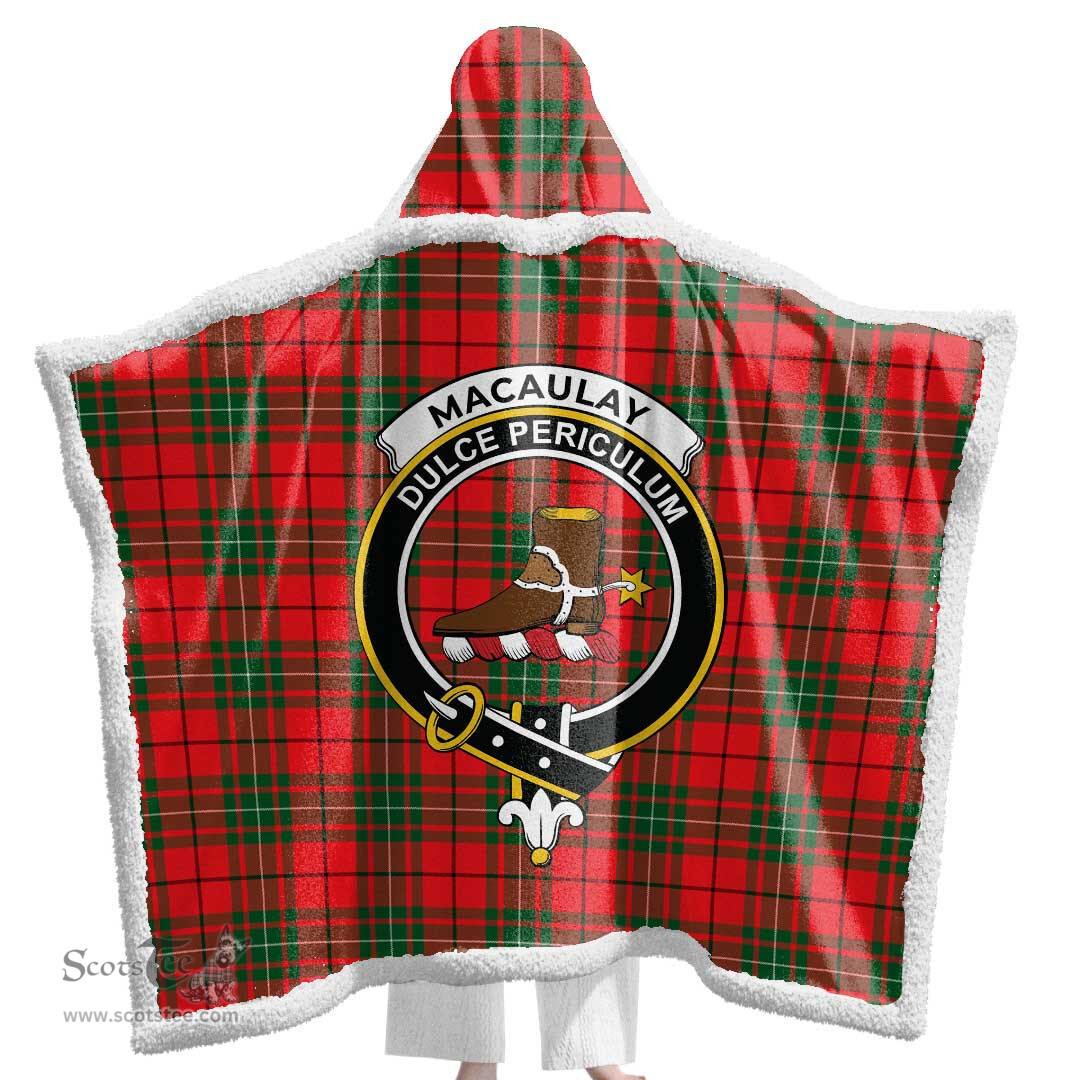 ScotsTee Shop Scottish MacAulay Modern Clan Crest Tartan Sherpa Hooded Blanket Wearable Cuddle Throw Warm Cozy