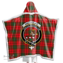 ScotsTee Shop Scottish MacAulay Modern Clan Crest Tartan Sherpa Hooded Blanket Wearable Cuddle Throw Warm Cozy