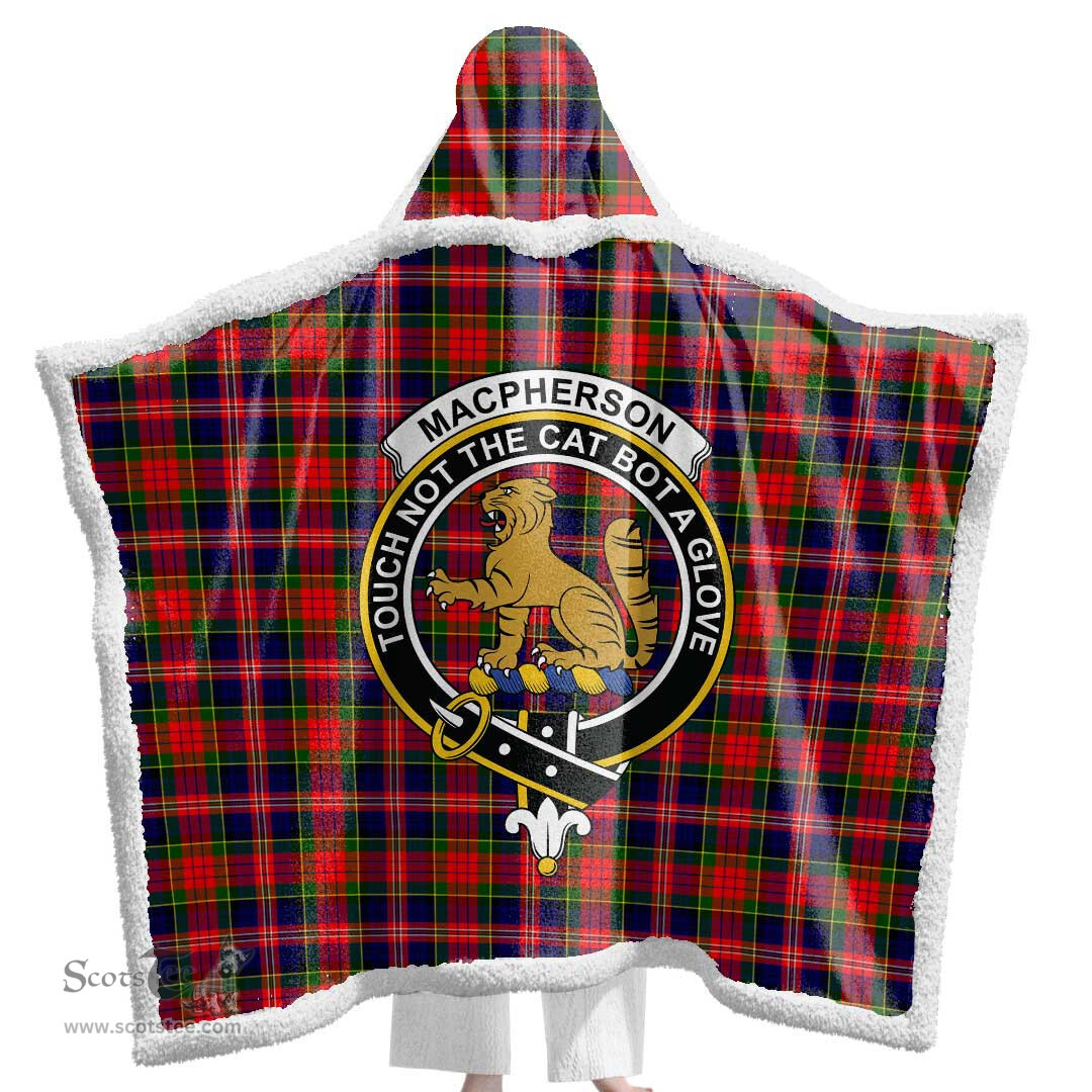 ScotsTee Shop Scottish MacPherson Modern Clan Crest Tartan Sherpa Hooded Blanket Wearable Cuddle Throw Warm Cozy