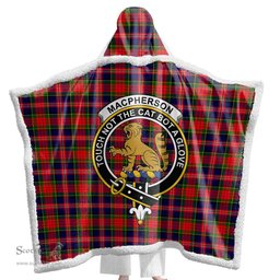 ScotsTee Shop Scottish MacPherson Modern Clan Crest Tartan Sherpa Hooded Blanket Wearable Cuddle Throw Warm Cozy