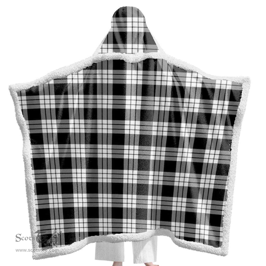 ScotsTee Shop Scottish MacFarlane Black & White Clan Tartan Sherpa Hooded Blanket Wearable Cuddle Throw Warm Cozy