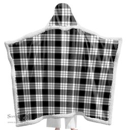 ScotsTee Shop Scottish MacFarlane Black & White Clan Tartan Sherpa Hooded Blanket Wearable Cuddle Throw Warm Cozy