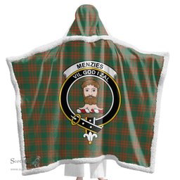 ScotsTee Shop Scottish Menzies Green Ancient Clan Crest Tartan Sherpa Hooded Blanket Wearable Cuddle Throw Warm Cozy