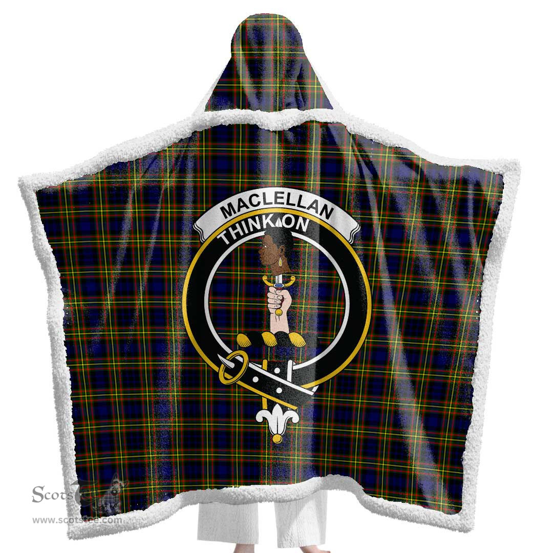 ScotsTee Shop Scottish MacLellan Modern Clan Crest Tartan Sherpa Hooded Blanket Wearable Cuddle Throw Warm Cozy