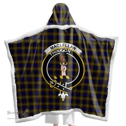ScotsTee Shop Scottish MacLellan Modern Clan Crest Tartan Sherpa Hooded Blanket Wearable Cuddle Throw Warm Cozy