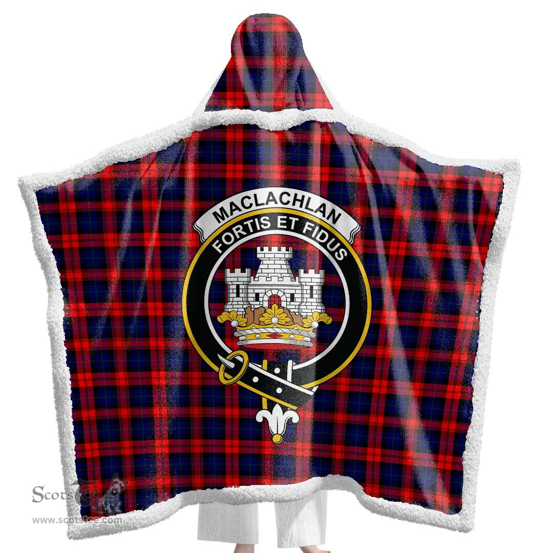 ScotsTee Shop Scottish MacLachlan Modern Clan Crest Tartan Sherpa Hooded Blanket Wearable Cuddle Throw Warm Cozy
