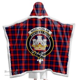 ScotsTee Shop Scottish MacLachlan Modern Clan Crest Tartan Sherpa Hooded Blanket Wearable Cuddle Throw Warm Cozy