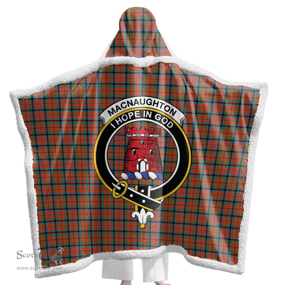 ScotsTee Shop Scottish MacNaughton Ancient Clan Crest Tartan Sherpa Hooded Blanket Wearable Cuddle Throw Warm Cozy