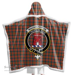 ScotsTee Shop Scottish MacNaughton Ancient Clan Crest Tartan Sherpa Hooded Blanket Wearable Cuddle Throw Warm Cozy