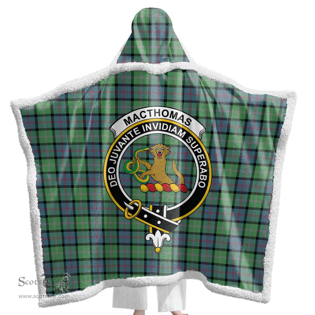 ScotsTee Shop Scottish MacThomas Ancient Clan Crest Tartan Sherpa Hooded Blanket Wearable Cuddle Throw Warm Cozy