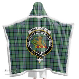 ScotsTee Shop Scottish MacThomas Ancient Clan Crest Tartan Sherpa Hooded Blanket Wearable Cuddle Throw Warm Cozy