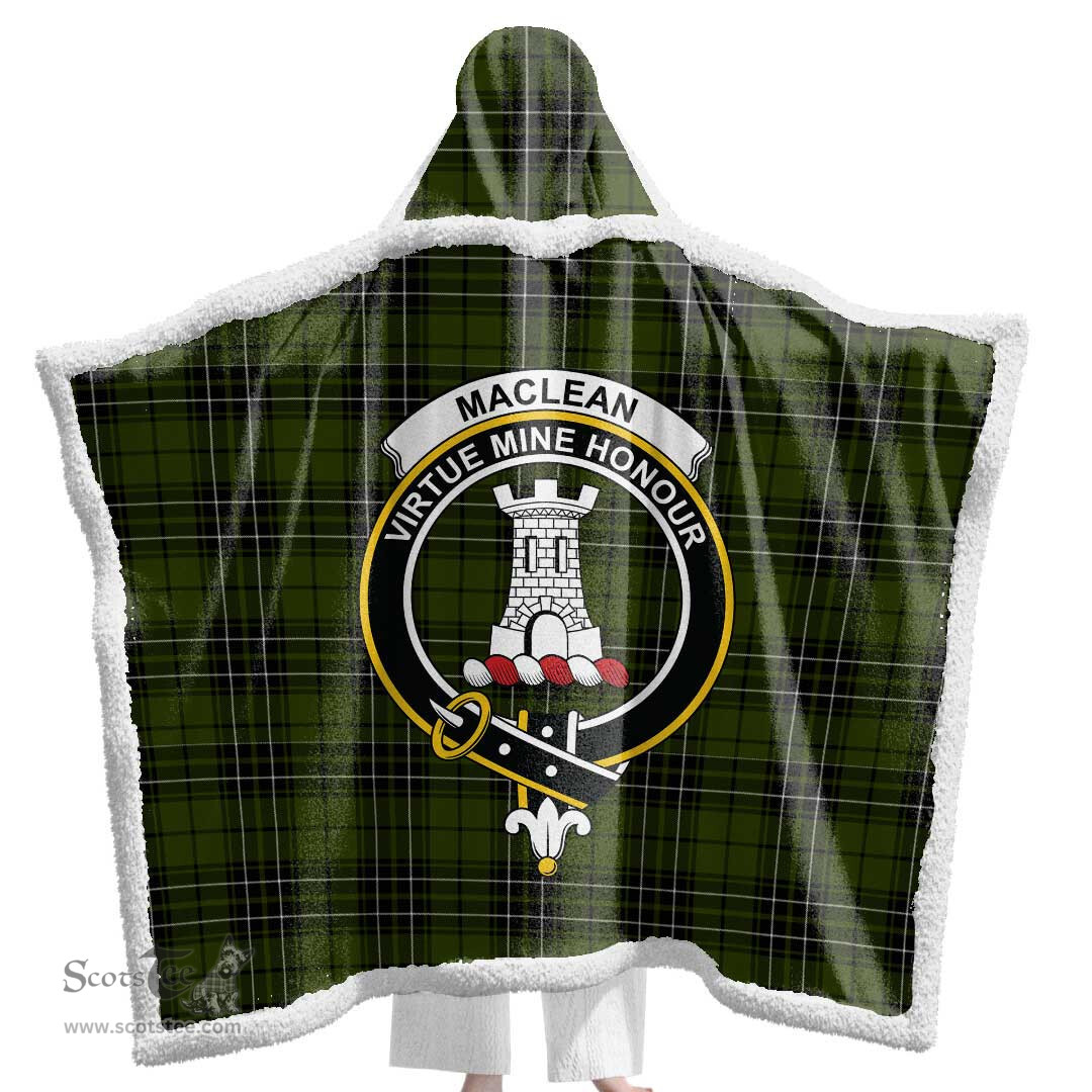ScotsTee Shop Scottish MacLean Hunting Clan Crest Tartan Sherpa Hooded Blanket Wearable Cuddle Throw Warm Cozy