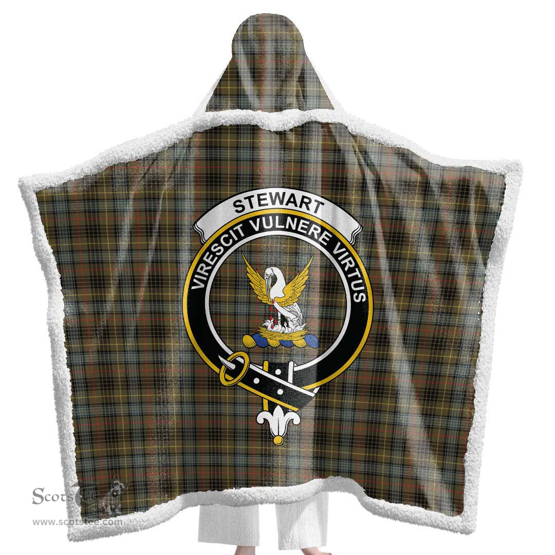 ScotsTee Shop Scottish Stewart Hunting Weathered Clan Crest Tartan Sherpa Hooded Blanket Wearable Cuddle Throw Warm Cozy