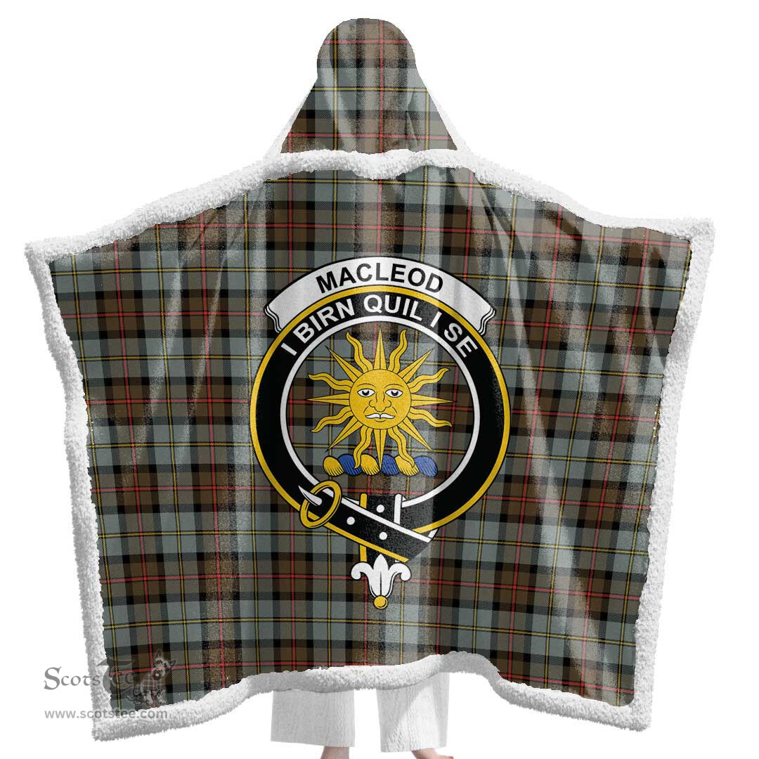 ScotsTee Shop Scottish MacLeod of Harris Weathered Clan Crest Tartan Sherpa Hooded Blanket Wearable Cuddle Throw Warm Cozy