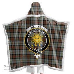 ScotsTee Shop Scottish MacLeod of Harris Weathered Clan Crest Tartan Sherpa Hooded Blanket Wearable Cuddle Throw Warm Cozy