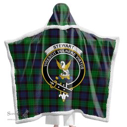 ScotsTee Shop Scottish Stewart Old Modern Clan Crest Tartan Sherpa Hooded Blanket Wearable Cuddle Throw Warm Cozy