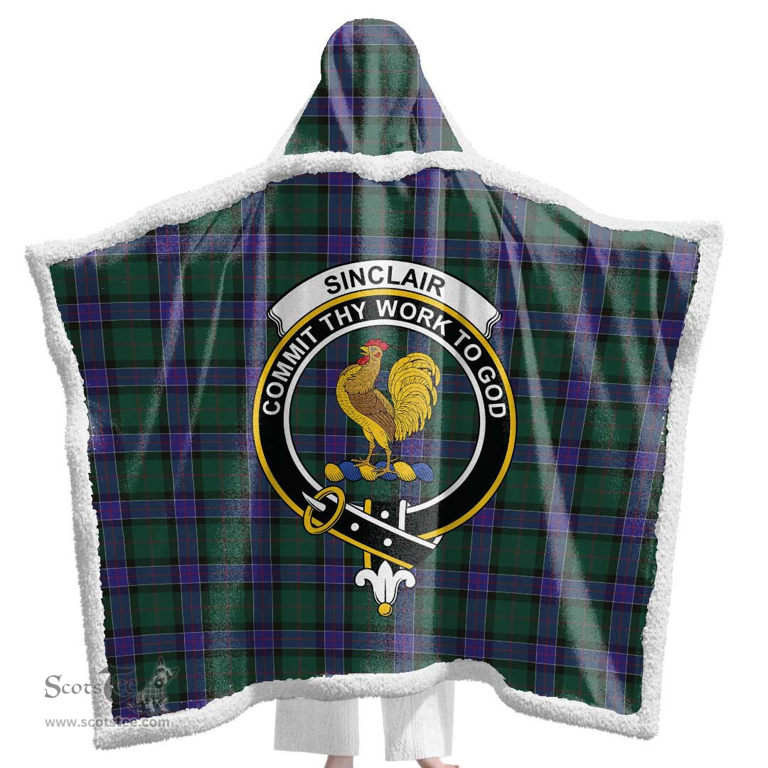 ScotsTee Shop Scottish Sinclair Hunting Modern Clan Crest Tartan Sherpa Hooded Blanket Wearable Cuddle Throw Warm Cozy