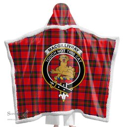 ScotsTee Shop Scottish MacGillivray Modern Clan Crest Tartan Sherpa Hooded Blanket Wearable Cuddle Throw Warm Cozy