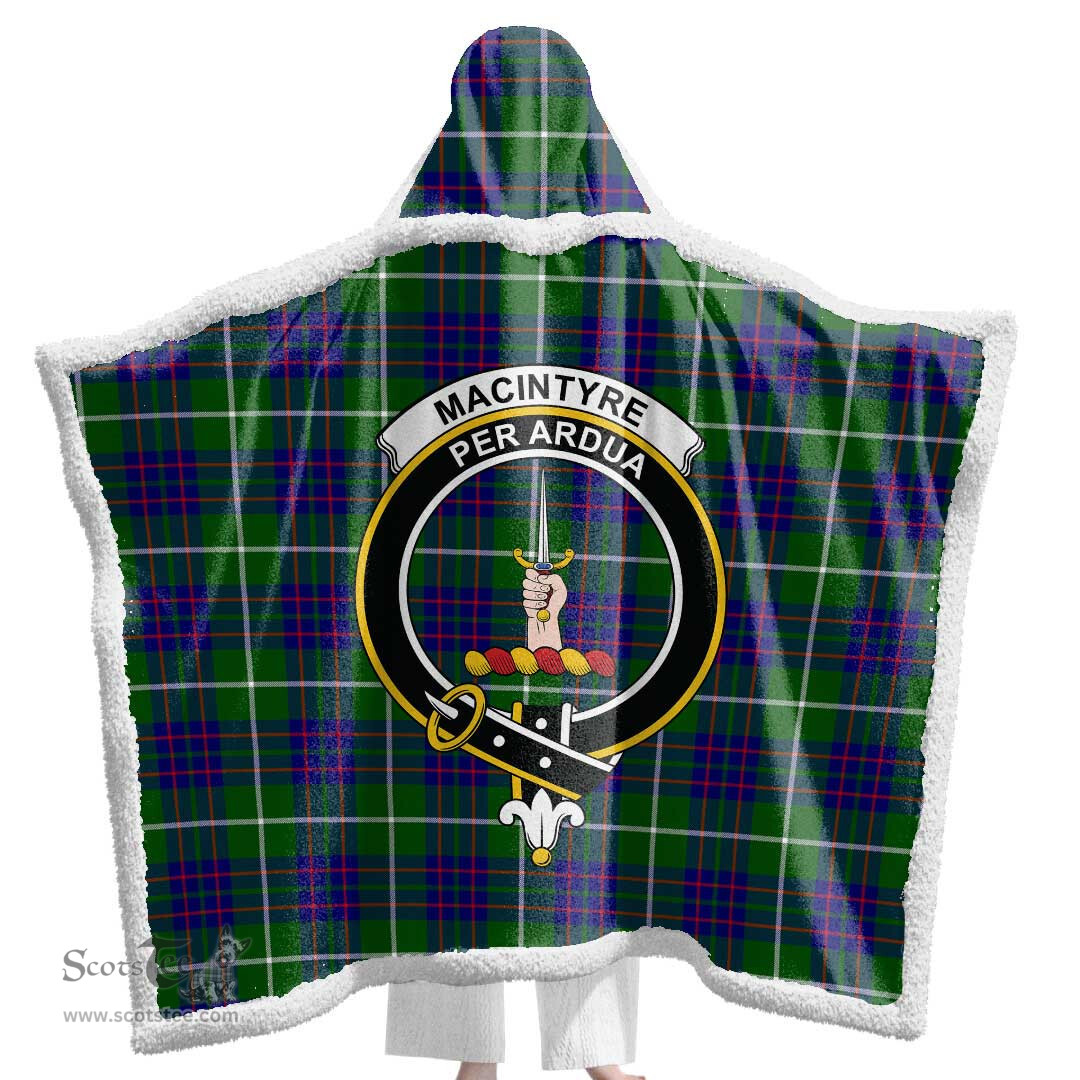 ScotsTee Shop Scottish MacIntyre Hunting Modern Clan Crest Tartan Sherpa Hooded Blanket Wearable Cuddle Throw Warm Cozy