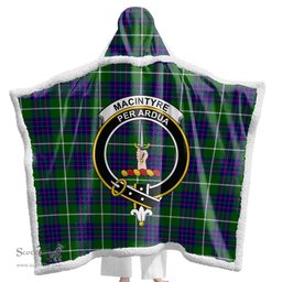 ScotsTee Shop Scottish MacIntyre Hunting Modern Clan Crest Tartan Sherpa Hooded Blanket Wearable Cuddle Throw Warm Cozy
