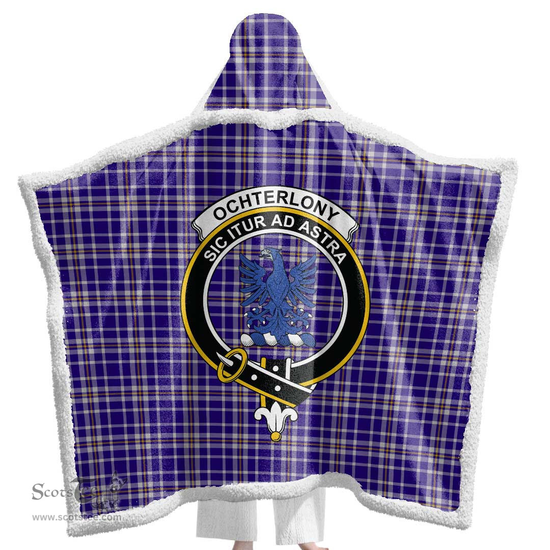 ScotsTee Shop Scottish Ochterlony Clan Crest Tartan Sherpa Hooded Blanket Wearable Cuddle Throw Warm Cozy