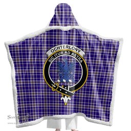 ScotsTee Shop Scottish Ochterlony Clan Crest Tartan Sherpa Hooded Blanket Wearable Cuddle Throw Warm Cozy