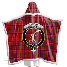 ScotsTee Shop Scottish MacRae Modern Clan Crest Tartan Sherpa Hooded Blanket Wearable Cuddle Throw Warm Cozy