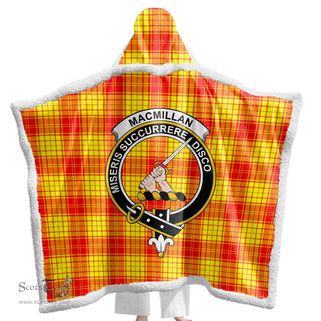ScotsTee Shop Scottish MacMillan Clan Clan Crest Tartan Sherpa Hooded Blanket Wearable Cuddle Throw Warm Cozy