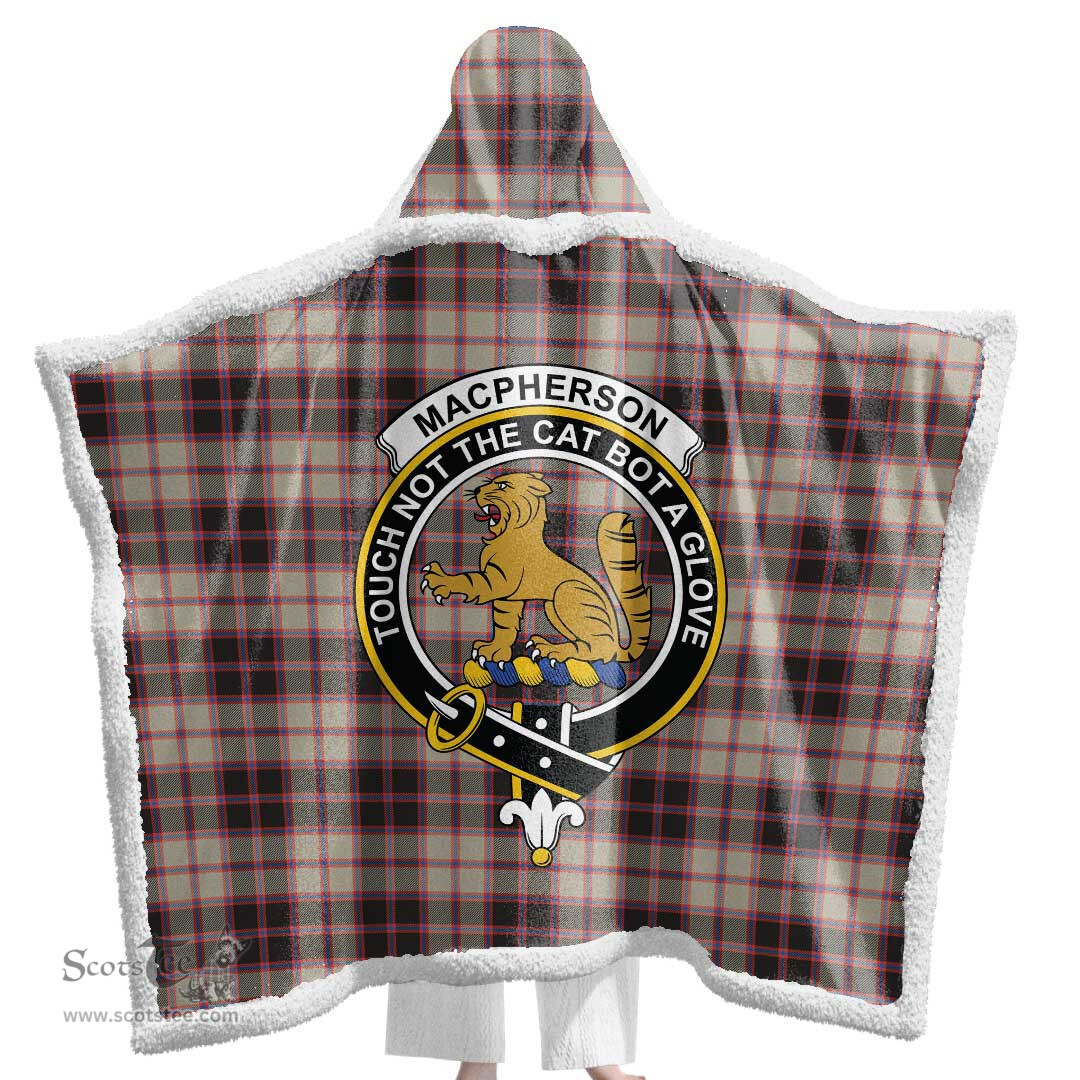 ScotsTee Shop Scottish MacPherson Hunting Ancient Clan Crest Tartan Sherpa Hooded Blanket Wearable Cuddle Throw Warm Cozy