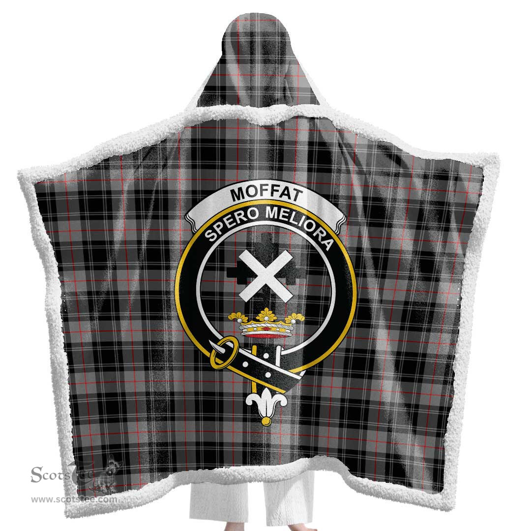ScotsTee Shop Scottish Moffat Modern Clan Crest Tartan Sherpa Hooded Blanket Wearable Cuddle Throw Warm Cozy